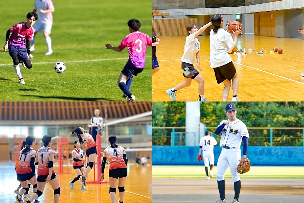 中央医療健康大学校の部活動の様子
サッカー部、バスケットボール部、バレーボール部、野球部