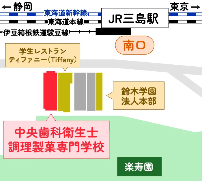 中央歯科衛生士調理製菓専門学校の所在地を表した地図