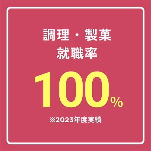 調理・製菓就職率100%※2023年度実績