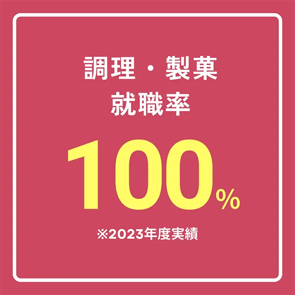 調理・製菓就職率100％※2023年度実績
